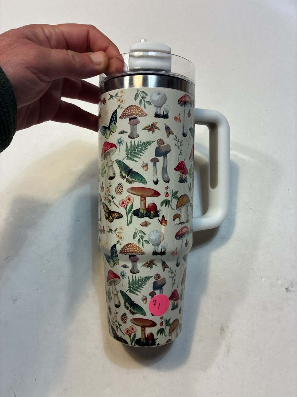 Mushroom and Butterfly Print 40 oz Insulated Stainless Steel Tumbler with Handle